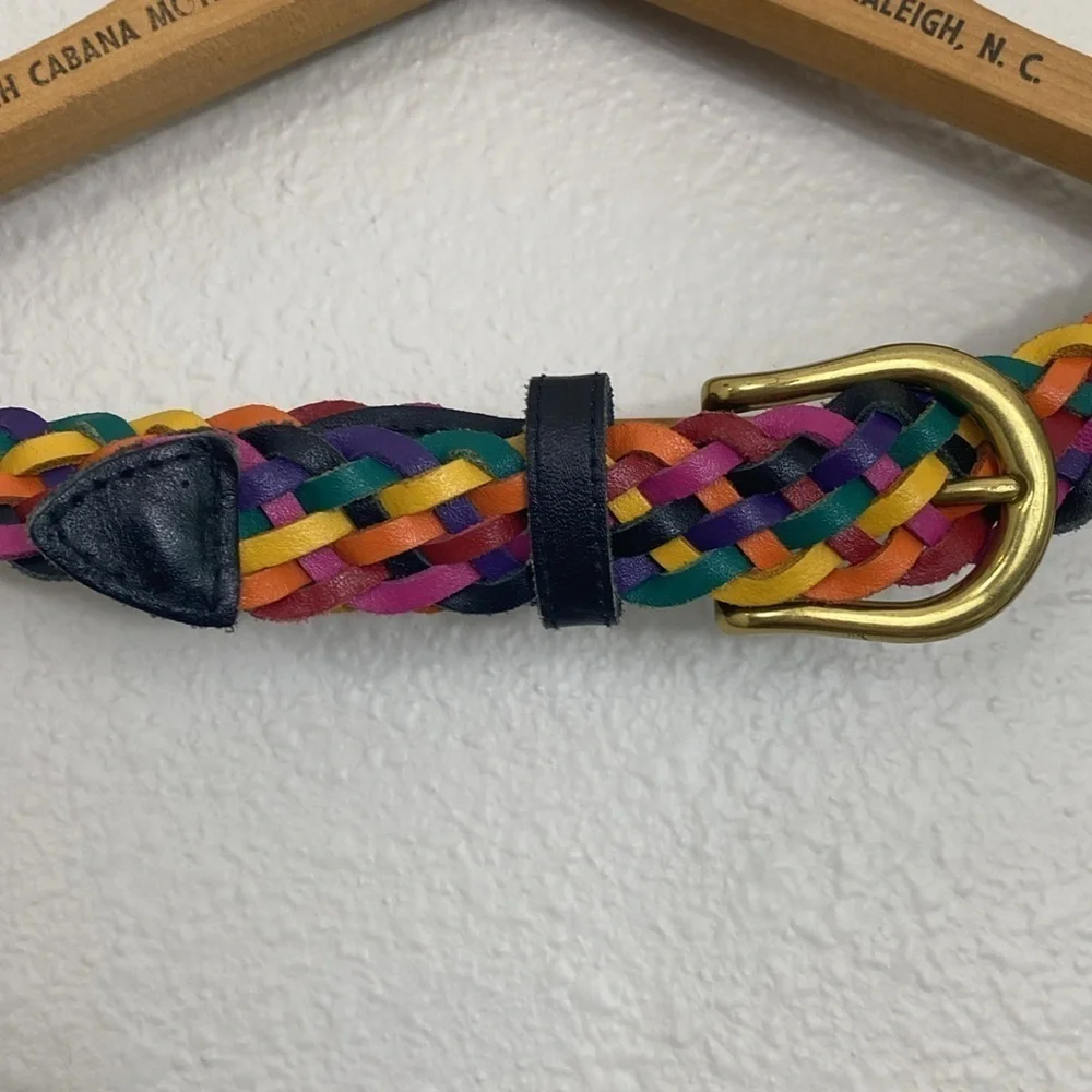 Rainbow Leather Braided Belt with Black and Brass tone details size XL